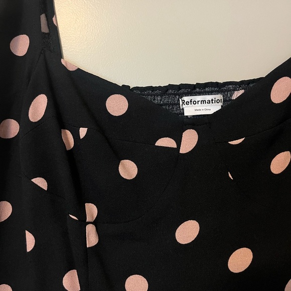Reformation Black and Baby Pink Polka Dot Long Sleeve Blouse - Picture 2 of 8